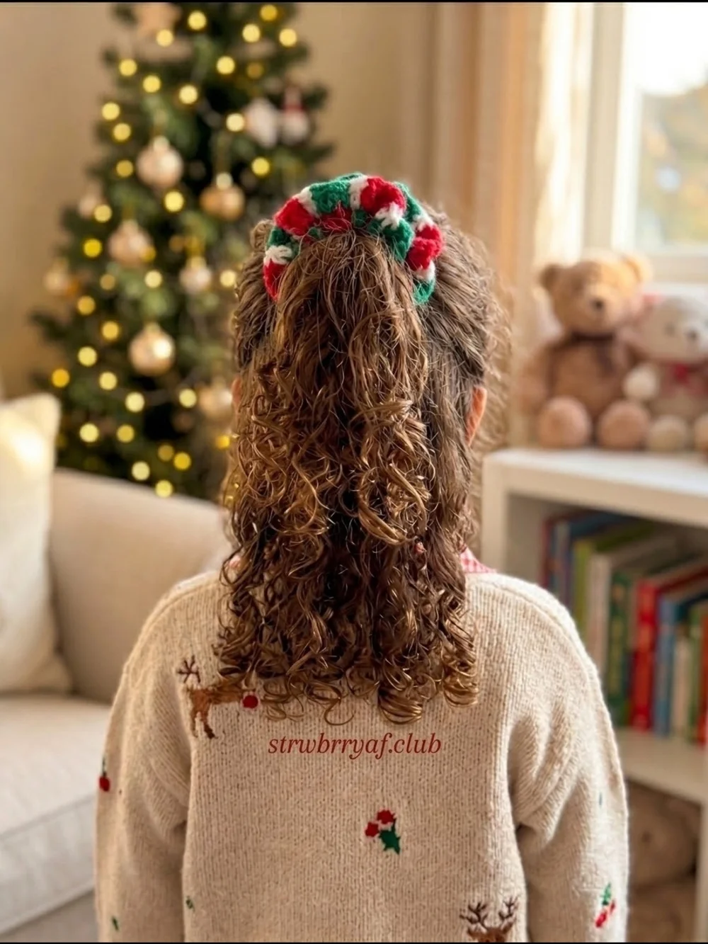 Handmade Red, Green & White Holiday Scrunchie for Kids